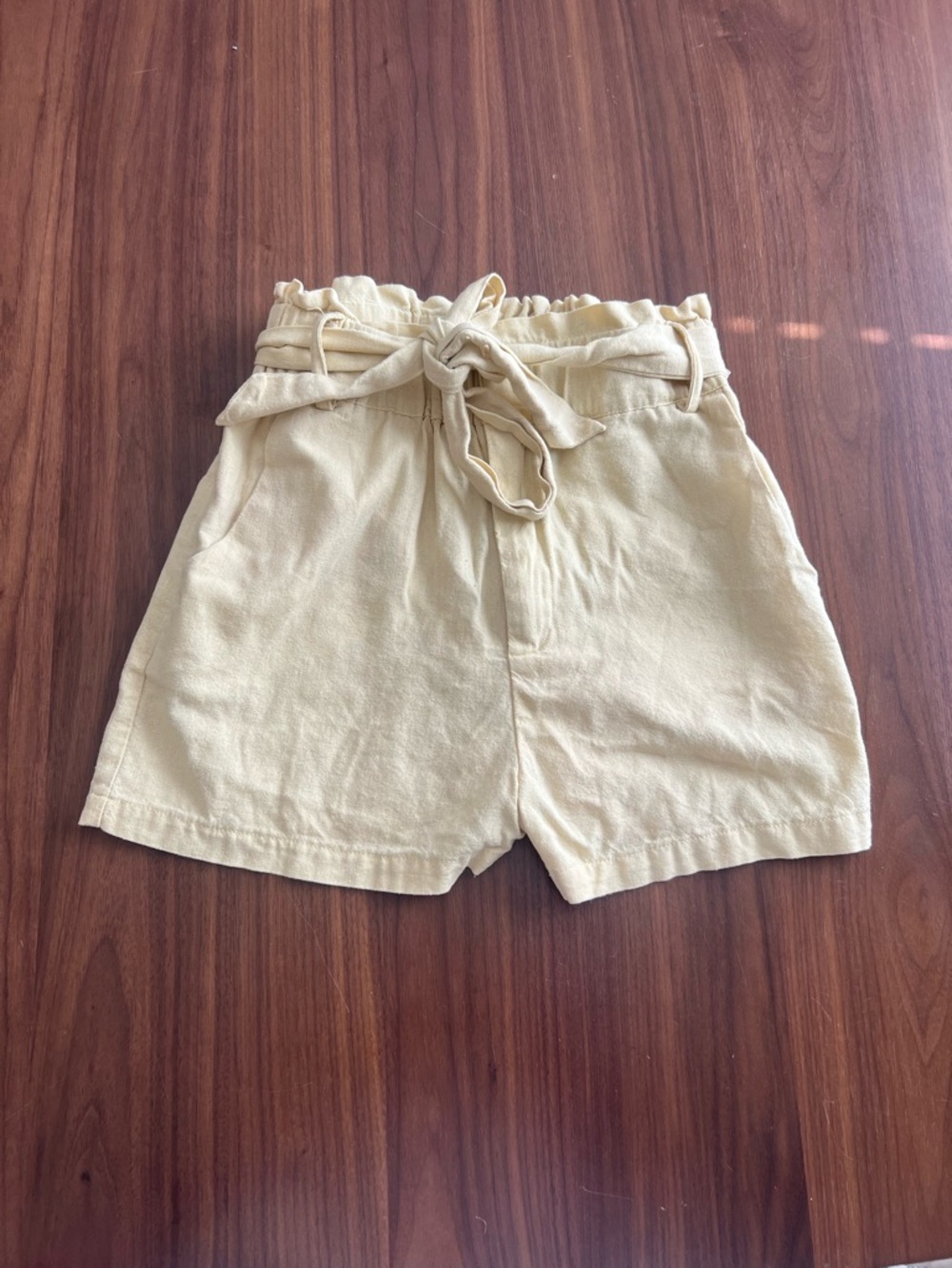 Gianni Bini Pale Yellow Paperbag Waist Tie Front Shorts